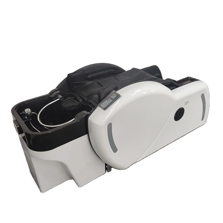 Kisen New Arrival Electric Lay Down Shampoo Bed Massage Automatic Leg Lifting Shampoo Chair White With Remote Control and Foot R