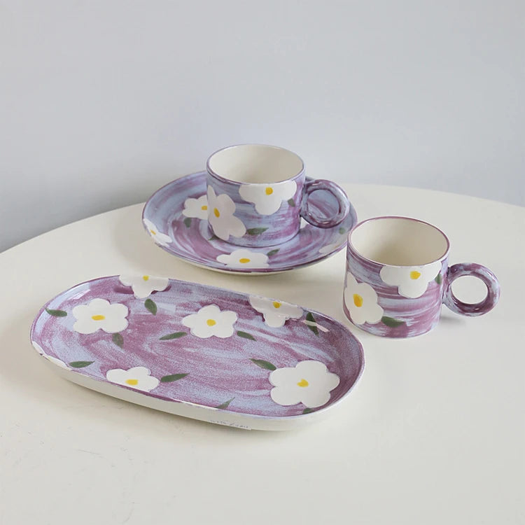 Factory Produced Korea Ins Hand-painted Flower Ceramic Mug Creative Watercolor Couple Coffee Cup Home Breakfast Cup Milk Cup