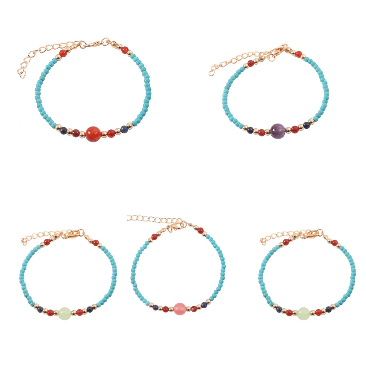 Natural Mineral Turquoise Bracelet Paired with Natural Gemstone Crystal Beads for Both Male and Female Single Loop Bracelets