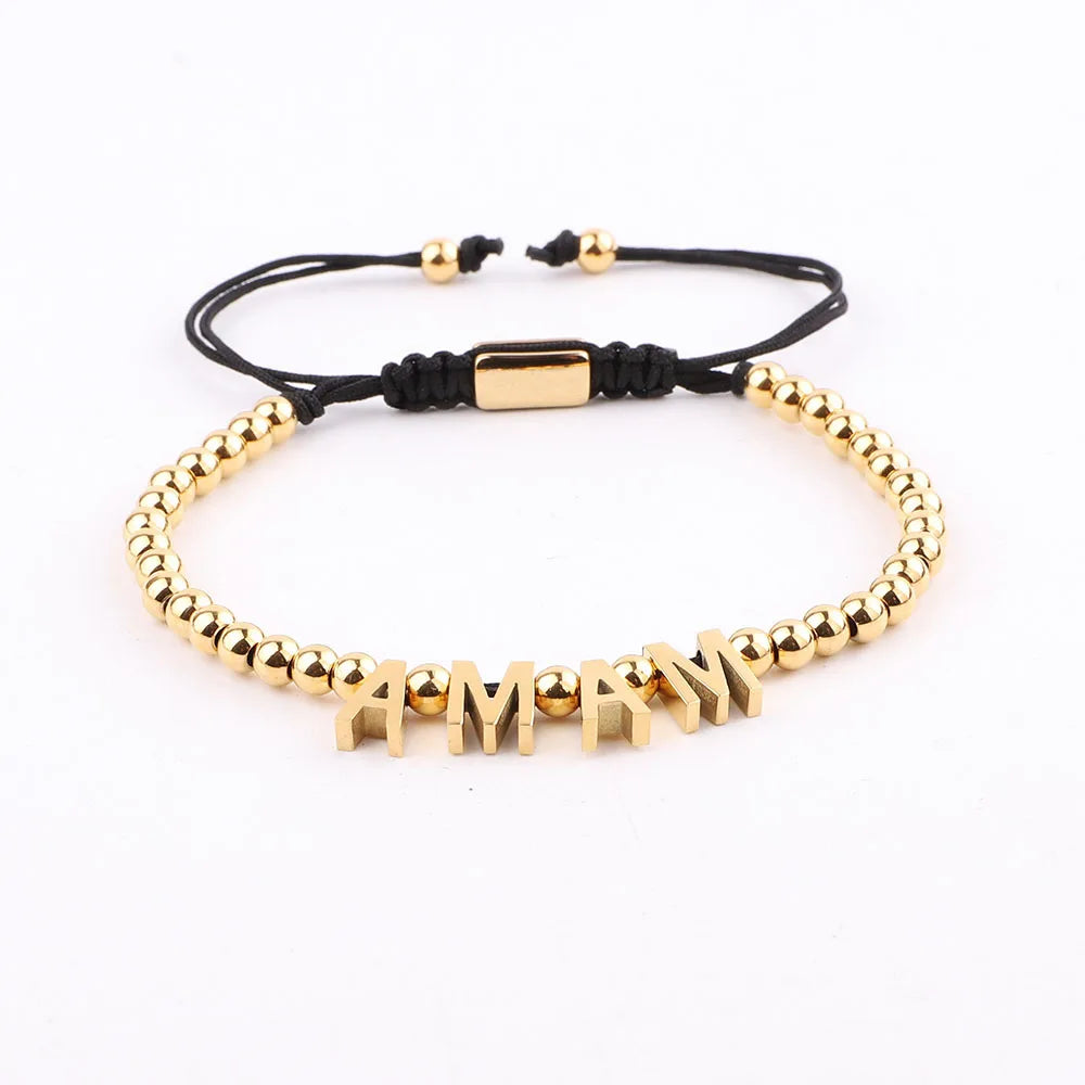 New Design Stainless Steel Beads MAMA Mother's Day Gift Macrame Bracelet JBS12261