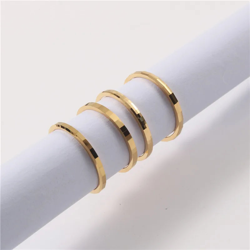 Joolim Jewelry Wholesale 18K Gold Plated Shiny Non Tarnish Tungsten Stainless Steel Plaid Mirror Surface Rings for Women