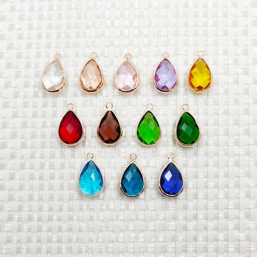 12 Stained Glass Diamonds Brass Rose Gold Fittings 2mm Round Hole Drop Shape Gives Birthday Stone Pendant