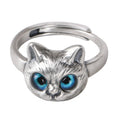 Vintage Classic Adjustable S925 Sterling Silver Blue Eyes Kitty Open Rings