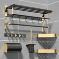Wall Mounted Modern Luxury Aluminum Folding Towel Rack Set Eco-friendly Black Gold Five-piece Bathroom Accessories