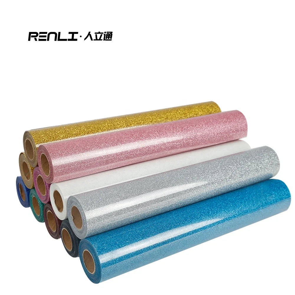 Renlitong Glitter HTV Rolls Iron Film Vinyl High Temperature Heat Press Transfer Vinyl Sticker Cold for Printing Design T-Shirts