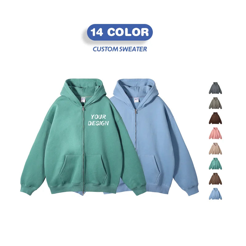 Men's 100% Cotton Plain Unisex Recustom Zipper Hoodie Custom logo Oversized Jumper Blank Heavyweight Men's Hoodies Sweatshirts