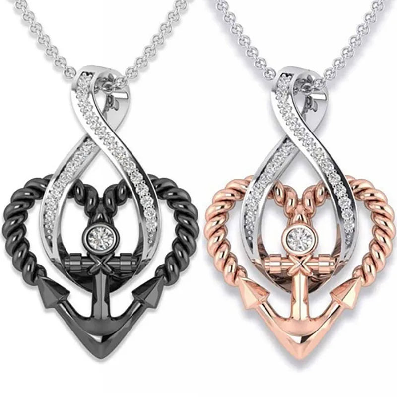 New Classic Design Unisex Alloy Pendant Twined Heart Anchor Sweater Necklace for Jewelry Gift