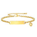 QIUHAN 18K Gold Plated Stainless Steel Heart Charm Custom Name Bar Bracelet
