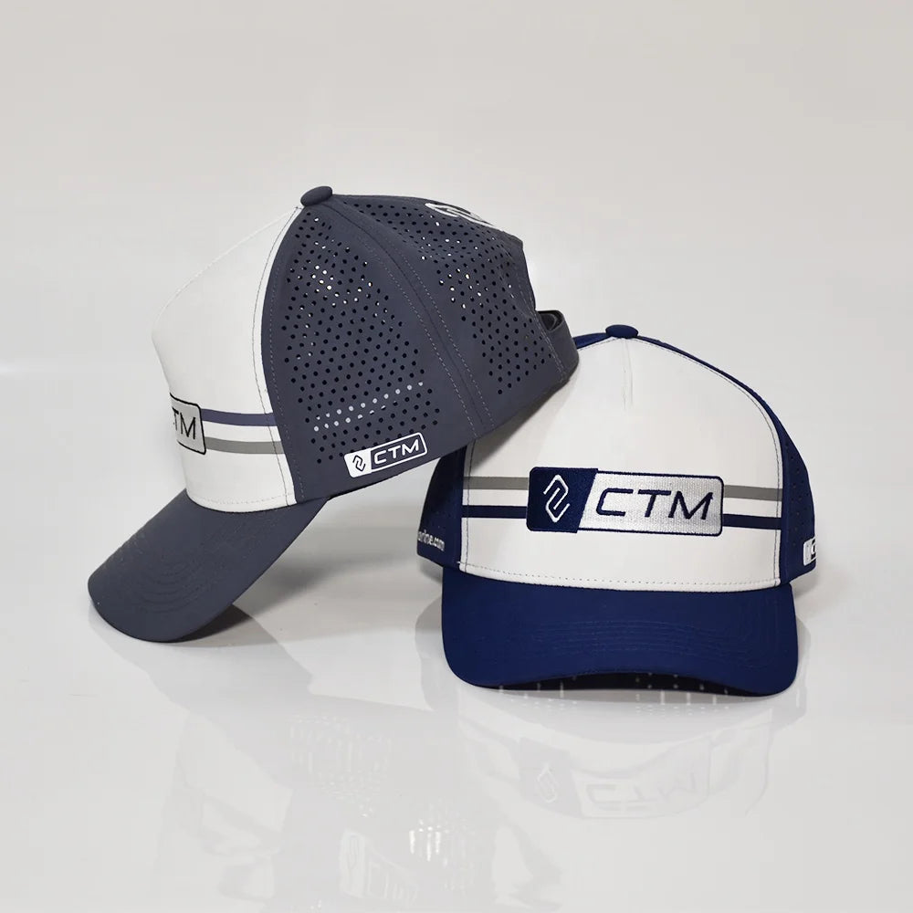 Custom Logo 5 Panel Sports Running Hat Waterproof Laser Cut Perforated Embroidery Jersey Terry Fabric Sporty Style Baseball Cap