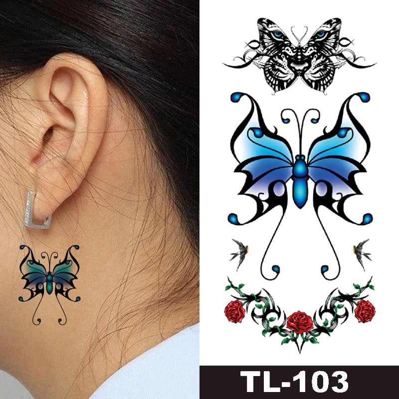 BXTAT TL079-TL084 Temporary Tattoo Stickers Lace Low Back Cross Eagle Fox Fisn Flower Cupid Angle Tree Wing Cage Paper for Body