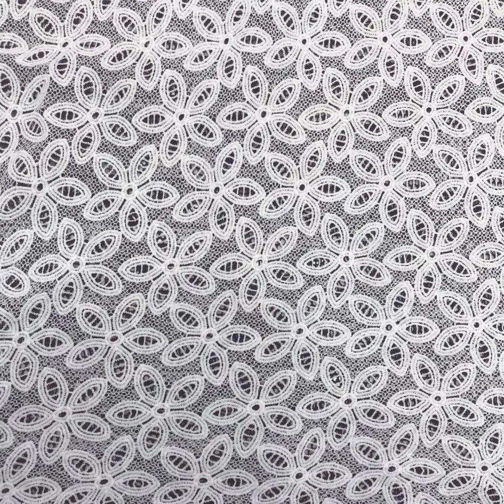 Latest White Cord Lace 100% Polyester Fashion Dress Lace Fabric