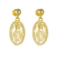 Classic Vintage 925 Sterling Silver Gold Plated Virgin Mary Relief Portrait Fine Stud Oval Earrings for Women