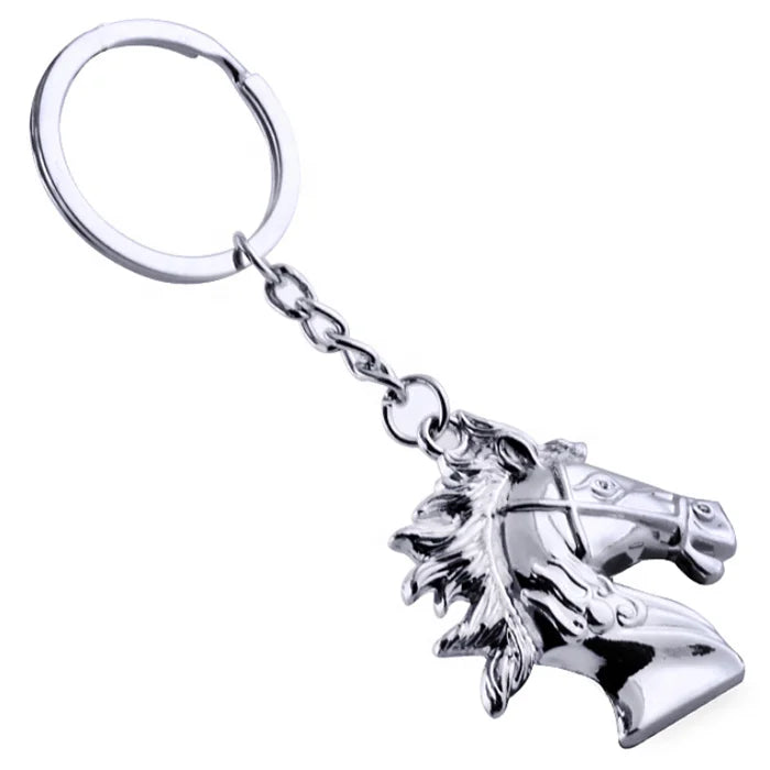 Popular Man Zodiac Antique Metal 3d Horse Head Silver Keychain