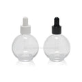 Empty Large Size Ball Shape Clear Glass Cosmetic Bottle 70ml 75ml Essential Oil Bottle With Silver Dropper Cap White Rubber Top