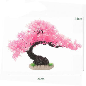 Artificial Cherry Blossom Tree Aquarium Ornament With Ceramic Base Simulated Water Plant Fish Tank Landscaping Decor