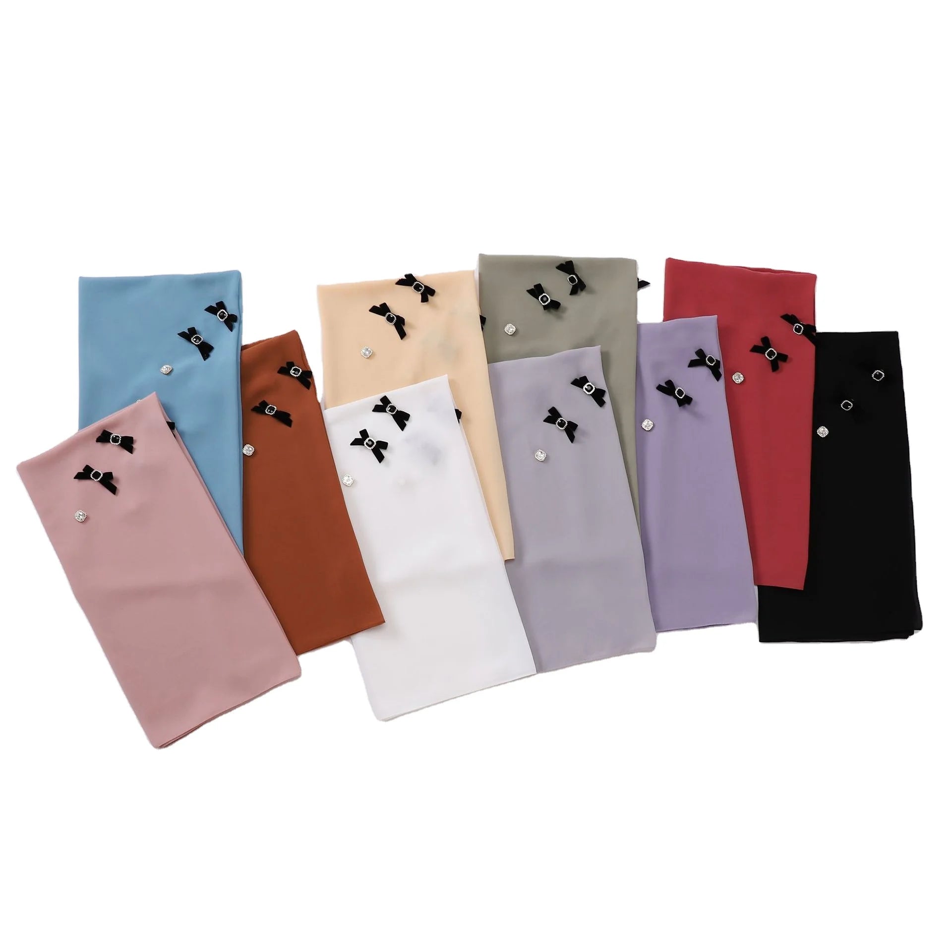 Bow Knot Rhinestone Pearl Chiffon square Scarf Women's Shawl Sweet Headscarf Hijab