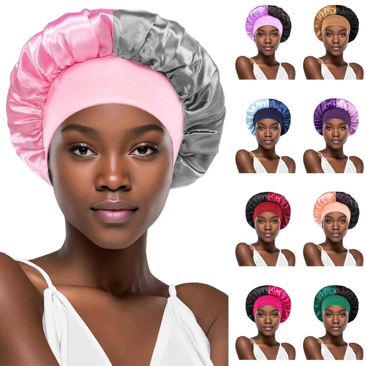 Large Satin Silk Hair Bonnet for Sleeping Elastic Wide Band Bonnets for Black Women Braids Silk Hair Wrap Night Sleep Caps
