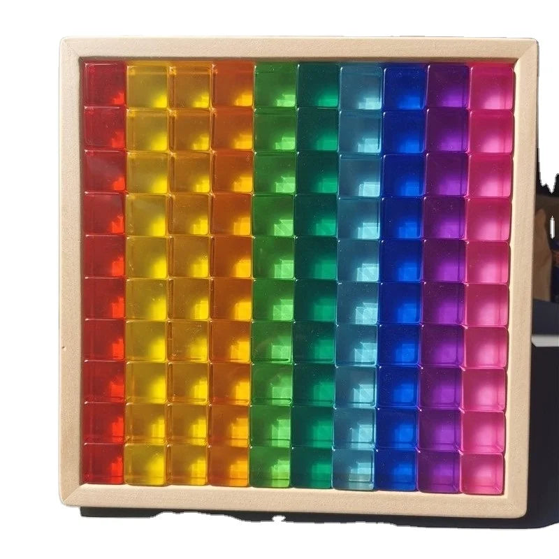 Rainbow Lucite Cube Stacking Building Blocks Square Transparent Crystal Gems Toys