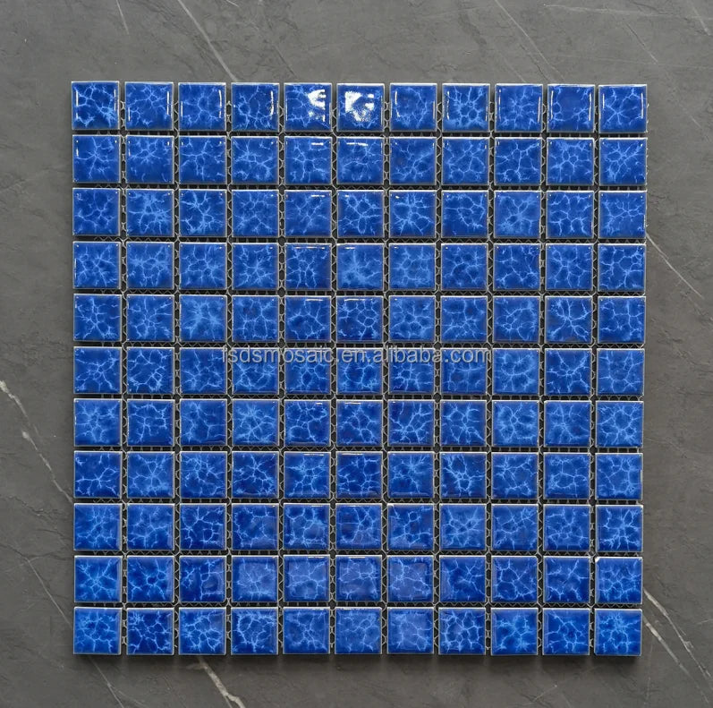 1''*1'' Factory Square Blue Ice Crackle Glazed Porcelain Mosaic Tile for Swimming Pool