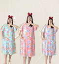 Hot Sales Plus Size Women Sleepwear Milk Silk Cartoon Short Sleeve Nightdress Nightgown With Pockets