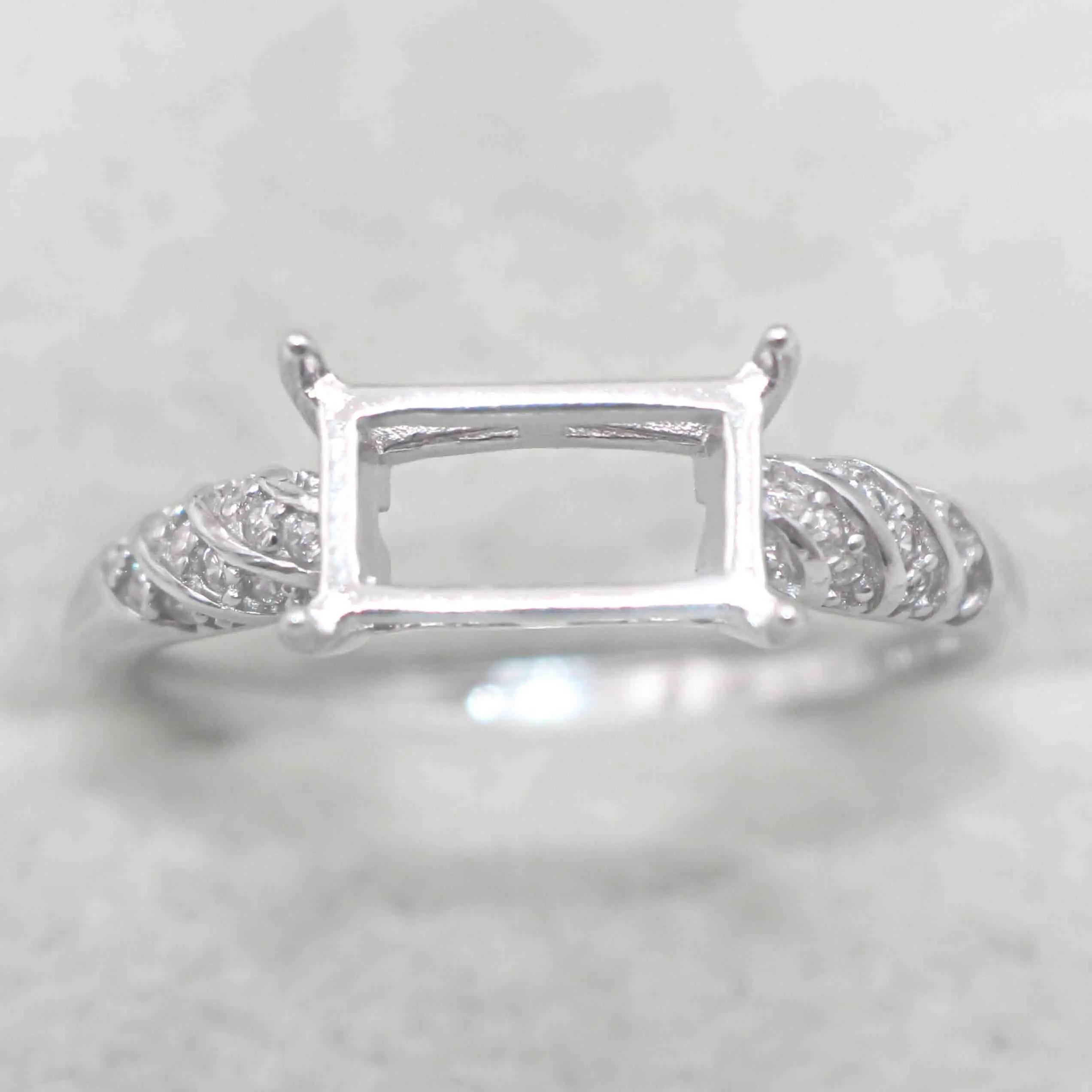 Sterling Silver 5*9mm Semi Mount Ring Square Shape Empty Frame Blank Claws Setting S925 Base Without Center Stone for Inlay DIY