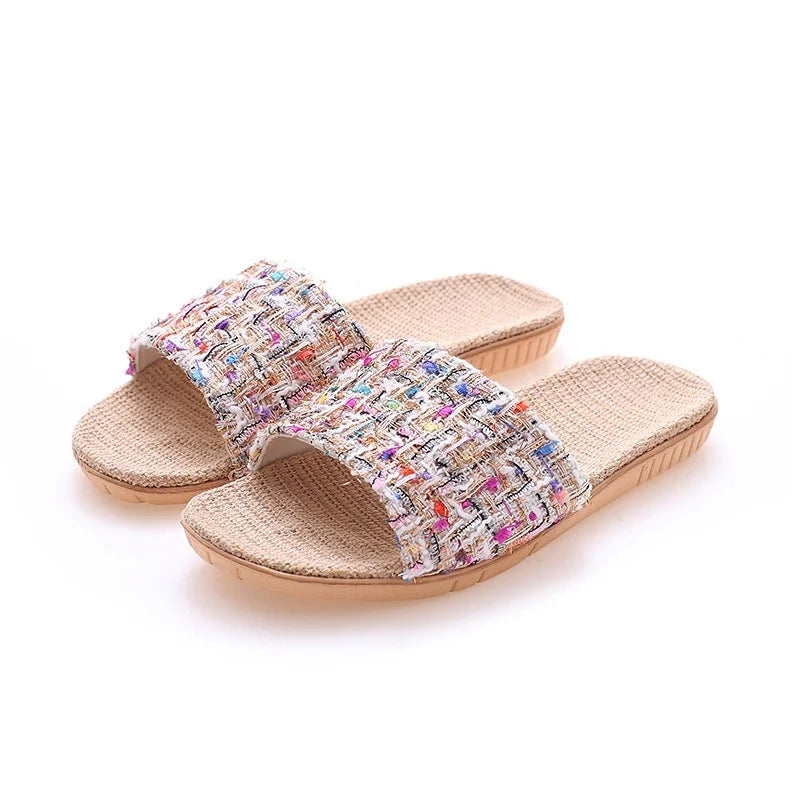 Four Seasons Woman Girls Light Weight Anti-Slip Straw Linen Spring Summer Indoor Home Open Toes Slipper Sandals