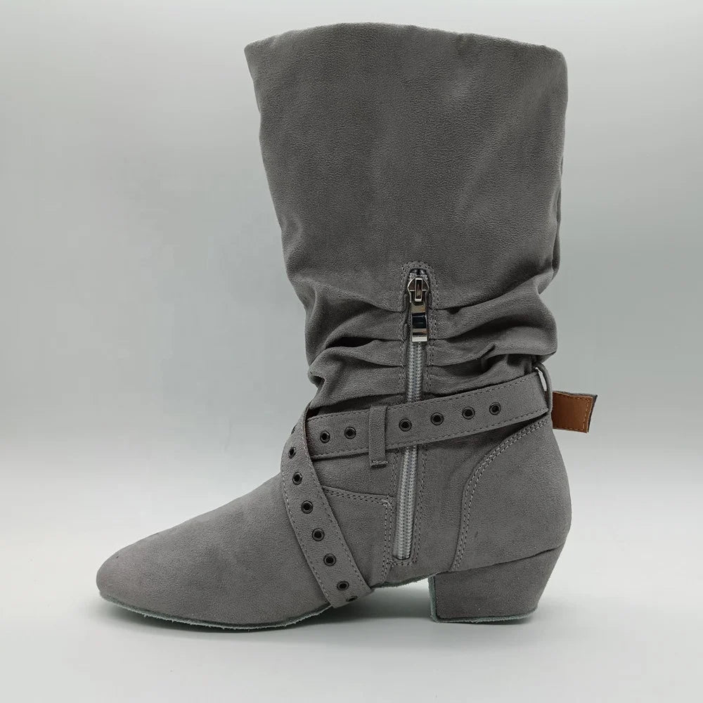 Evkoodance Grey Low Heer Soft Suede Sole Professional Women Ballroom Ballet Latin Salsa Soft Practice Teacher Dance Shoes