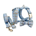 Luxury Fashion Dog Harness Plaid Pattern Light Blue H-shaped No Pull Set with Customizable Metal Buckle and Adjustable Features