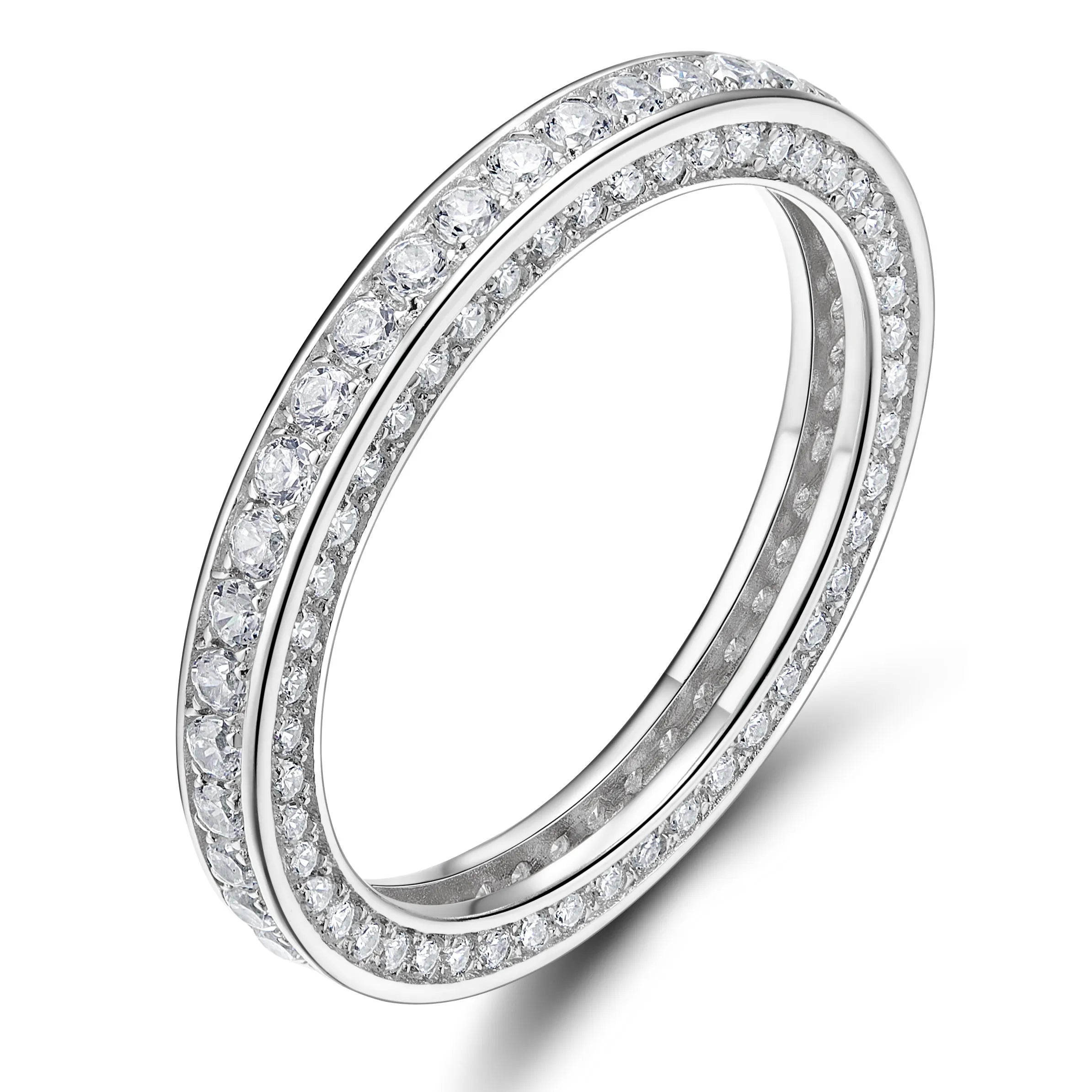 OAHLAN Customized Fine Jewelry Luxury 3mm 925 Sterling Silver Eternity Band Moissanite Rings for Women Wedding Engagement
