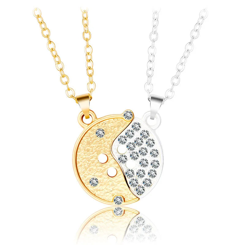 Magnetic Button Couple Necklace Sterling Silver Men and Women Creative Stitching Clavicle Chain Simple Coin Pendant