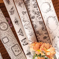 1Roll  Length Paper Tape Garden Adventure Series Vintage Black and White Flower and Bird Hand Tent Material Collage 6Models