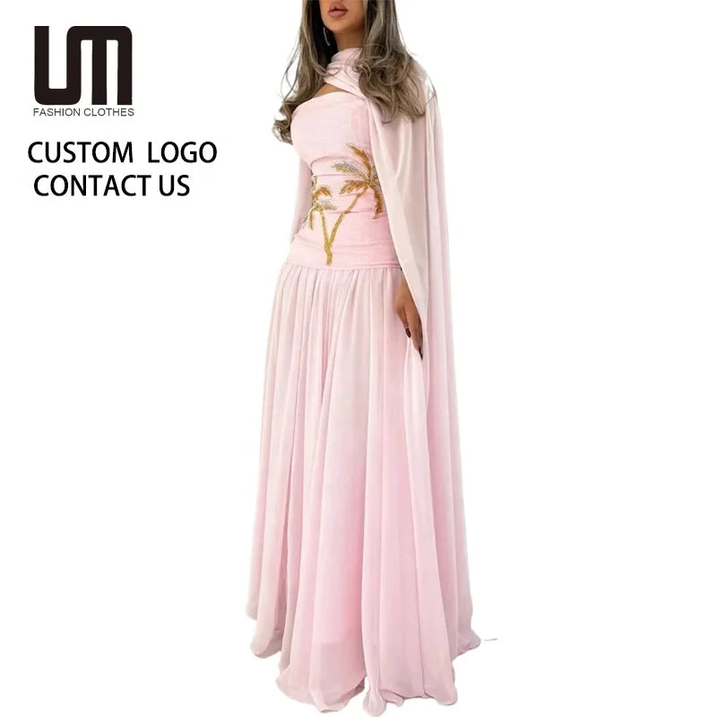 New Arrival 2025 Women's Elegant Pleated Chiffon Long Dress Simple Casual Party Wear Evening Gown