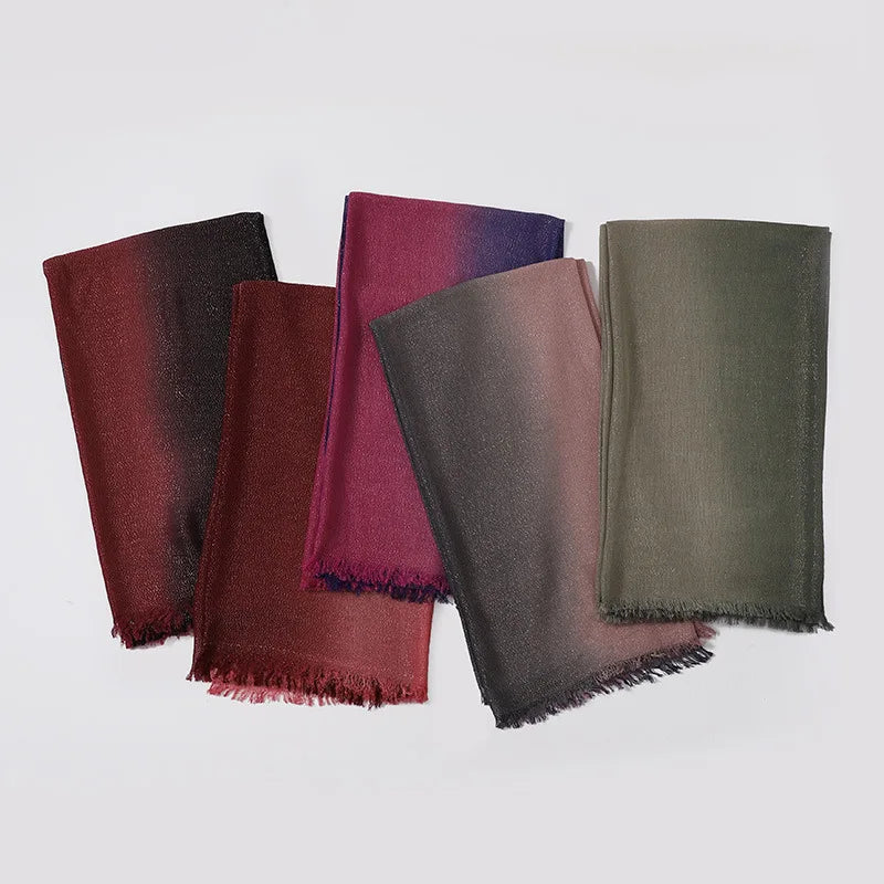 Women's Long Solid Hand-Painted Gradient Two-Tone Autumn Winter Customizable Logo JM Z009 Polyester Scarf Shawl Bandana