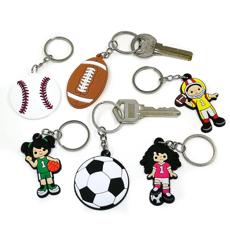 Pvc Key Holders Baseball Rugby Football Shape Keyring Cartoon Keychain Custom Wholesale Keys Charms Fit Kids Schoolbag Keys