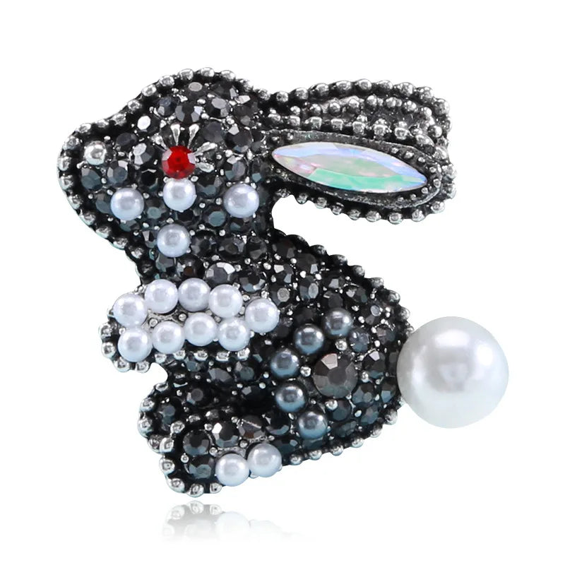 Cute Children's Rabbit Brooch Pins Rhinestone Animal Brooches Wedding Party Gift Decoration Alloy Easter Crystal Engagement Bag
