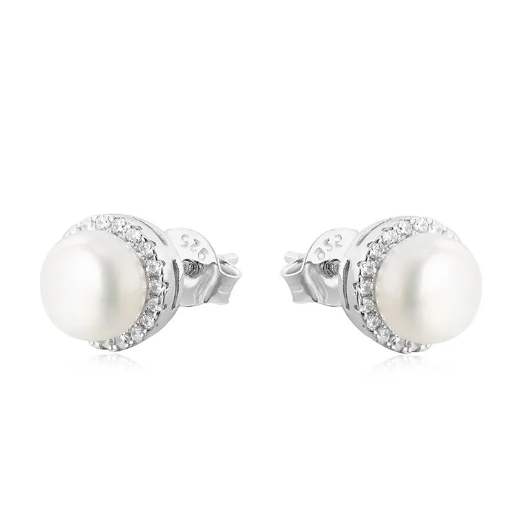 Custom 925 Sterling Silver Earrings Aaa Cubic Zirconia Elegant Freshwater Pearl White Gold Earring
