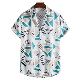 Men's Fashion Trend Printed Polyester Short-sleeved Geometric Casual Latest Shirt Designs for Men