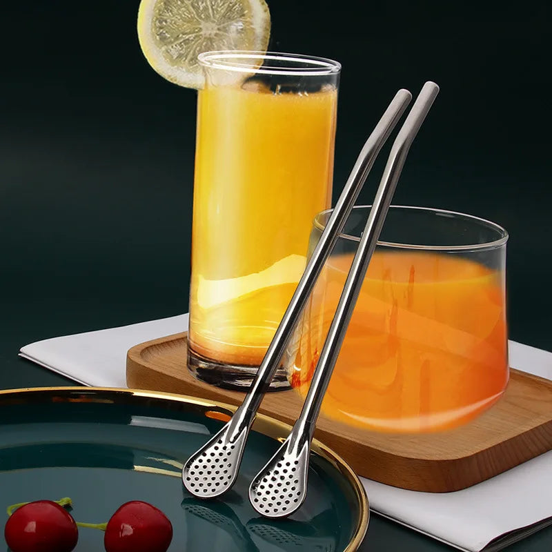 Custom Stainless Steel 304 Yerba Mate Straw Reusable Water Filter Drinking Straw Long Beverage Pipe Stirring Spoon for Beverages