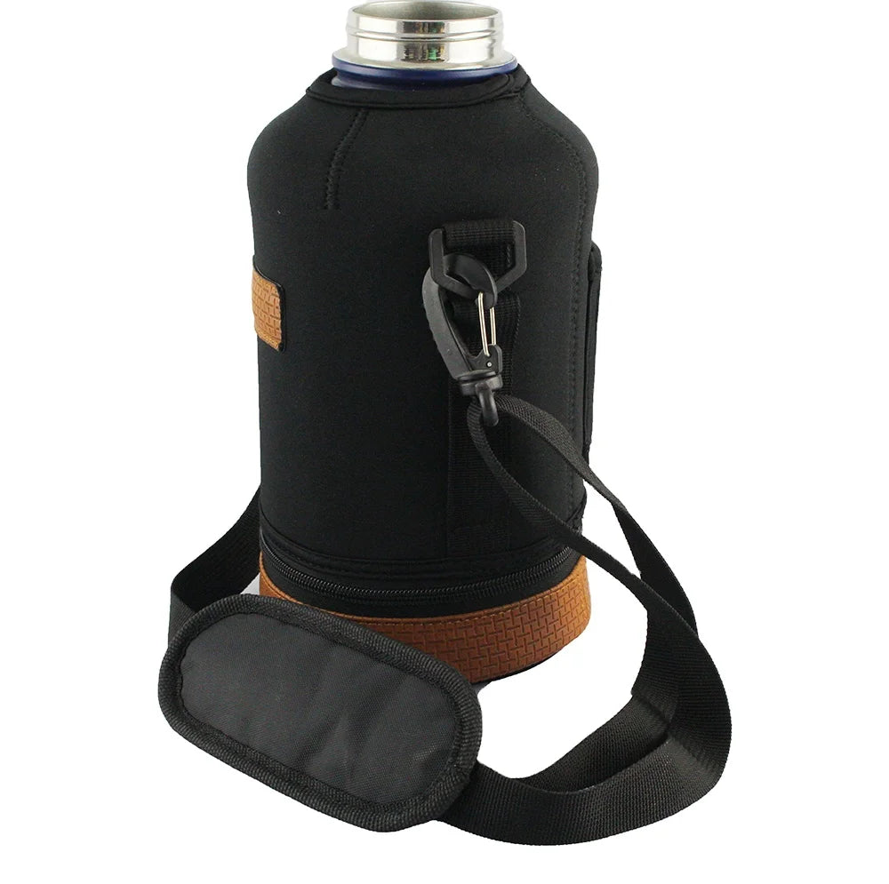 64 oz Insulated Water Bottle Large Metal Flask Wide Mouth Jug with Shoulder Strap Keeps Cold and Hot for Sports Gym