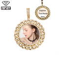 Hip Hop Photo 14k Gold Plated Memory Circle Necklace Men Round Sublimation Jewelry Custom 48mm Picture Photo Pendant