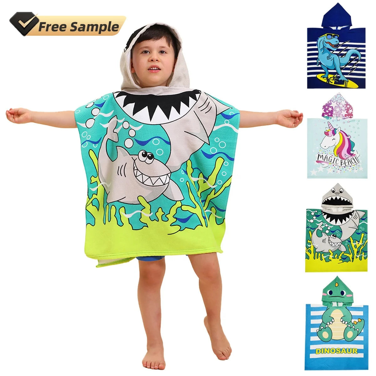 Microfiber Cartoon Woven Custom Print Kid's Hooded Beach Soft Quick Drying Absorbent Portable Towel Coverup Children Poncho