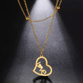 Stainless Steel Double Layer Real Gold Plated Necklace Fashion Women Heart Beaded Necklace Love Letter Jewelry Gifts for Women