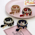 Beat Selling Bohemian Leaf Pendant Jewelry Crystal Stretch  Bead Tassel Women Bracelet  Wholesale