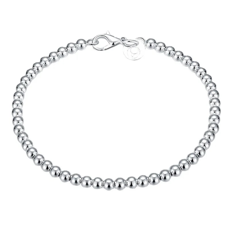 Fashion Geometric Silver Color 4MM Beads Chain Women Beautiful Elegant Bracelet