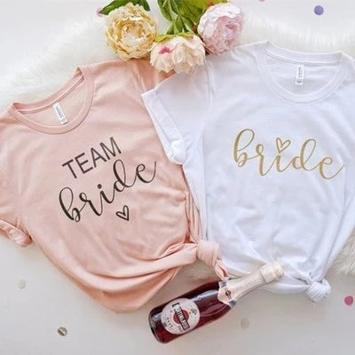 Bride Team Bride European and American Alphabet Short Sleeve Bridesmaid T Shirts Monogrammed Bridesmaid Shirt Short Sleeves