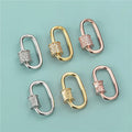 Pave CZ Carabiner Pendant Clasp S925 Sterling Silver Oval Carabiner Screw Lock Clasp for DIY Jewelry Making