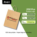 Customized Brown & White Kraft Paper Shopping Bags with Twisted Handle Printed Logo for Clothing & Shoes