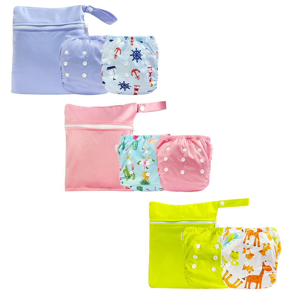 Reusable Unisex Swim Diapers Leak Guard Printed XL Size Adjustable Snap Design Washable Waterproof PUL Gentle Soft Babies Kids