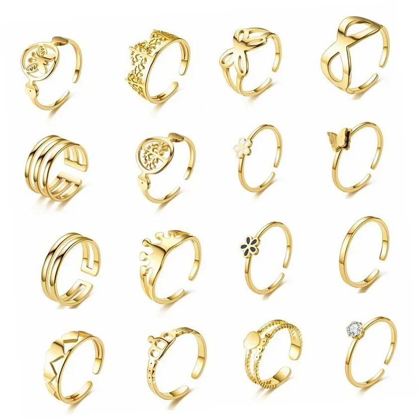 Wholesale Stainless Steel Open Adjustable Ring No Fade Gold Plated Butterfly Heart Ring for Women