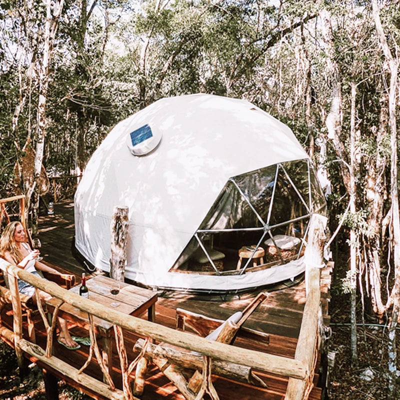 Prefabricated Hybrid Geodesic Dome Tent Home With Stove